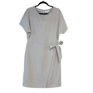 Gibson Latimer Faux Wrap Sheath Dress, NWT Sz Large Tie Belt Mineral Grey 10/12